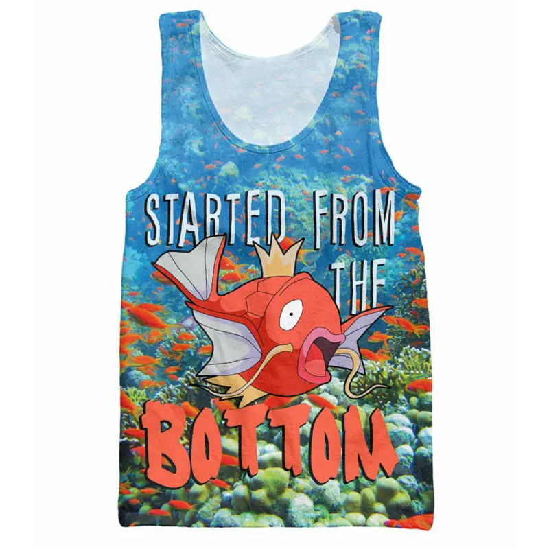 Cartoon Pokemon Men Tank Tops Anime Character Magikarp Started From The
