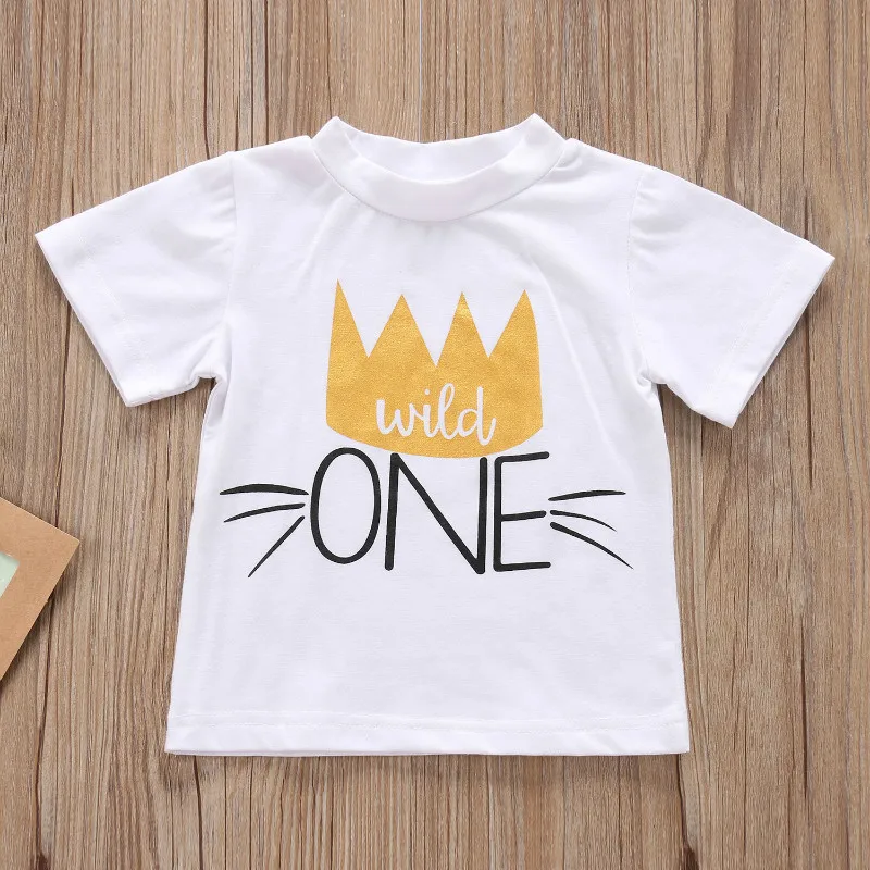 Pudcoco/летние детские футболки с надписью «One» для мальчиков и девочек модная повседневная футболка для маленьких мальчиков и девочек детской одежды