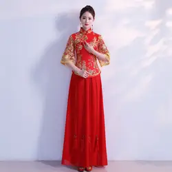 De rojo Чино традиционное платье Ципао Винтаж cuerno манга Qi Pao Vestido Traje de estilo восточное платье