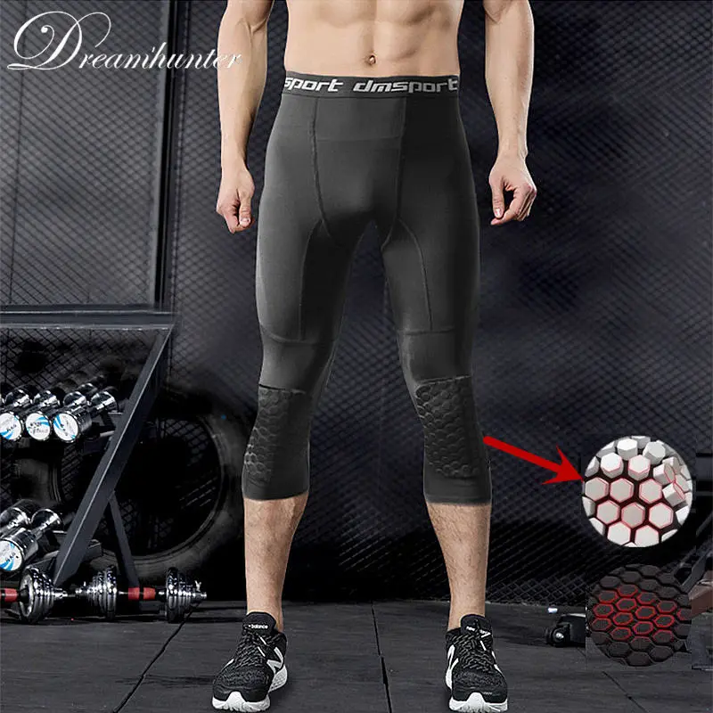 Pantalones de compresión con rodilleras de panal para hombre, mallas ajustadas para correr, entrenamiento, Fitness|Mallas para correr| - AliExpress