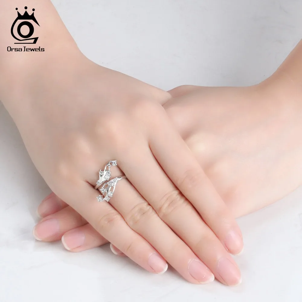 ORSA JEWELS Rings For Women Adjustable Antlers With AAA Cubic Zircon Ring Fashion Girls Gifts Christmas Party Jewelry OR167