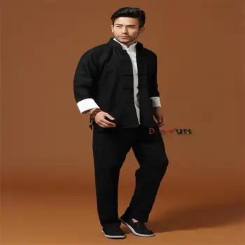 

Promotion Black Chinese Men Kung fu Uniform Cotton Linen Tai Chi Suit Vintage Button Clothing M L XL XXL XXXL