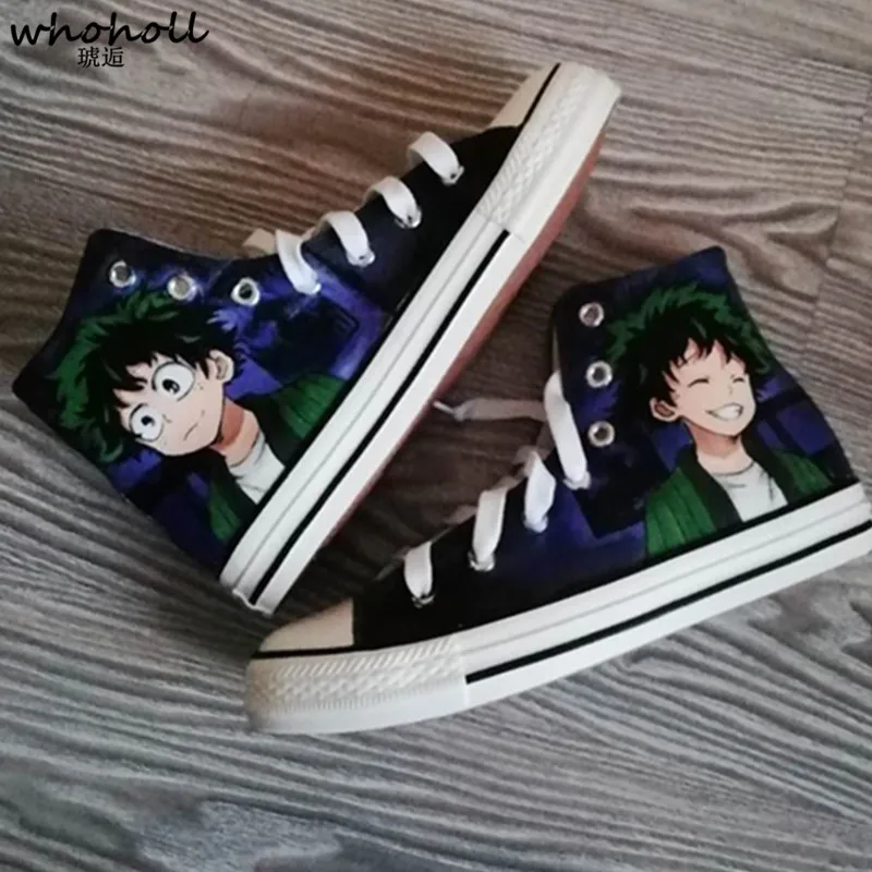 Whoholl Homens Mulheres Academia Meu Herói Das Mão Tênis Lona Dos De High Ocasional À Top Izuku Midoriya Sapatos Pintados Anime Projeto rgq1rwF
