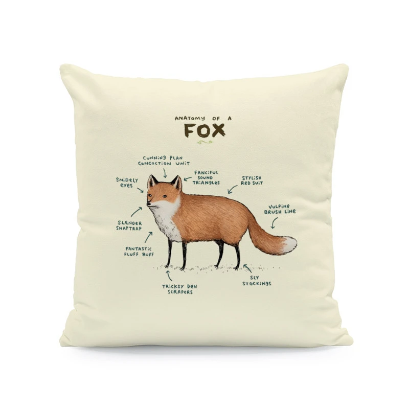 Forest Animal Body Analysis Cushion Cover Bird Squirrel Dachshund Dog Fox Hedgehog Hug Pillow 45Cm Peach Skin Decorative Pillow