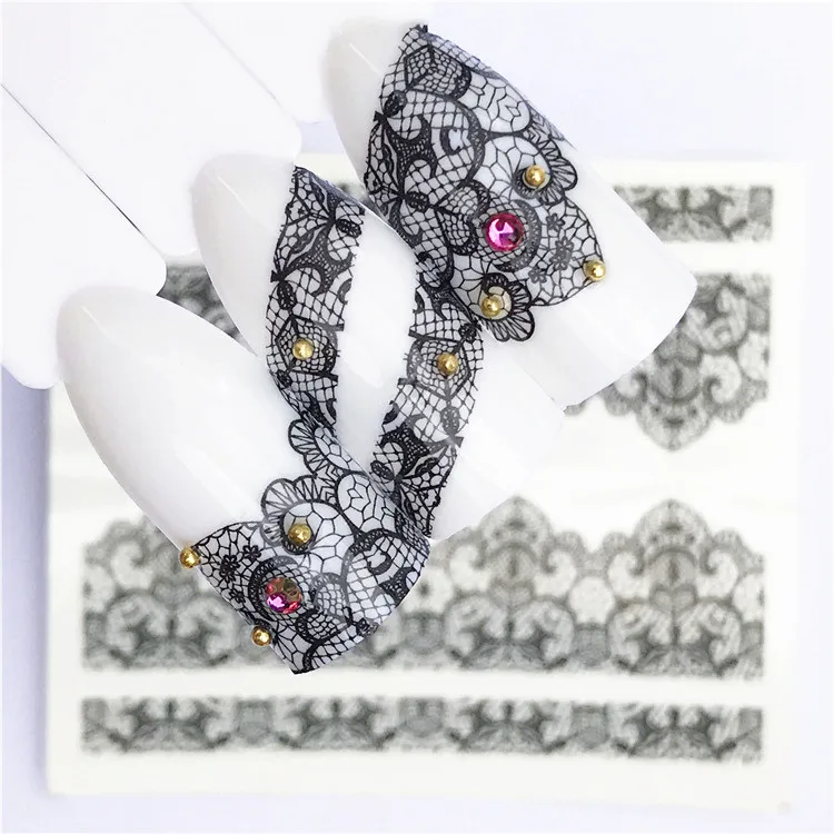 1 pcs Lace Netting Nail Stickers Flowers plants Water Decal Cat Plant Pattern 3D Manicure Sticker Nail Art Decoration m1N72