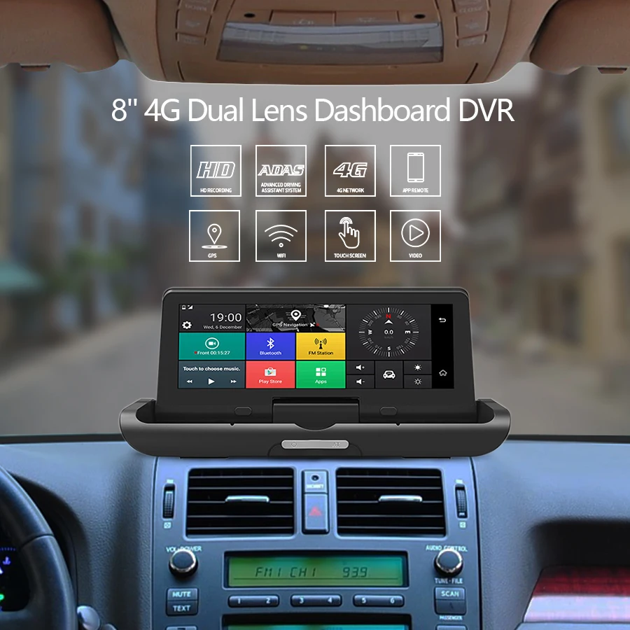 ANSTAR 8'' Touch Screen Dual Lens Car Dash Cam & Android GPS Navigator