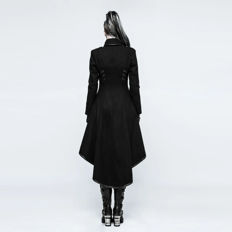 Gothic Halloween Christmas Wool Blends Coat Winter Uniform Asymmetric Buckle Worsted Military Women's Long Coats PUNK RAVE Y-786