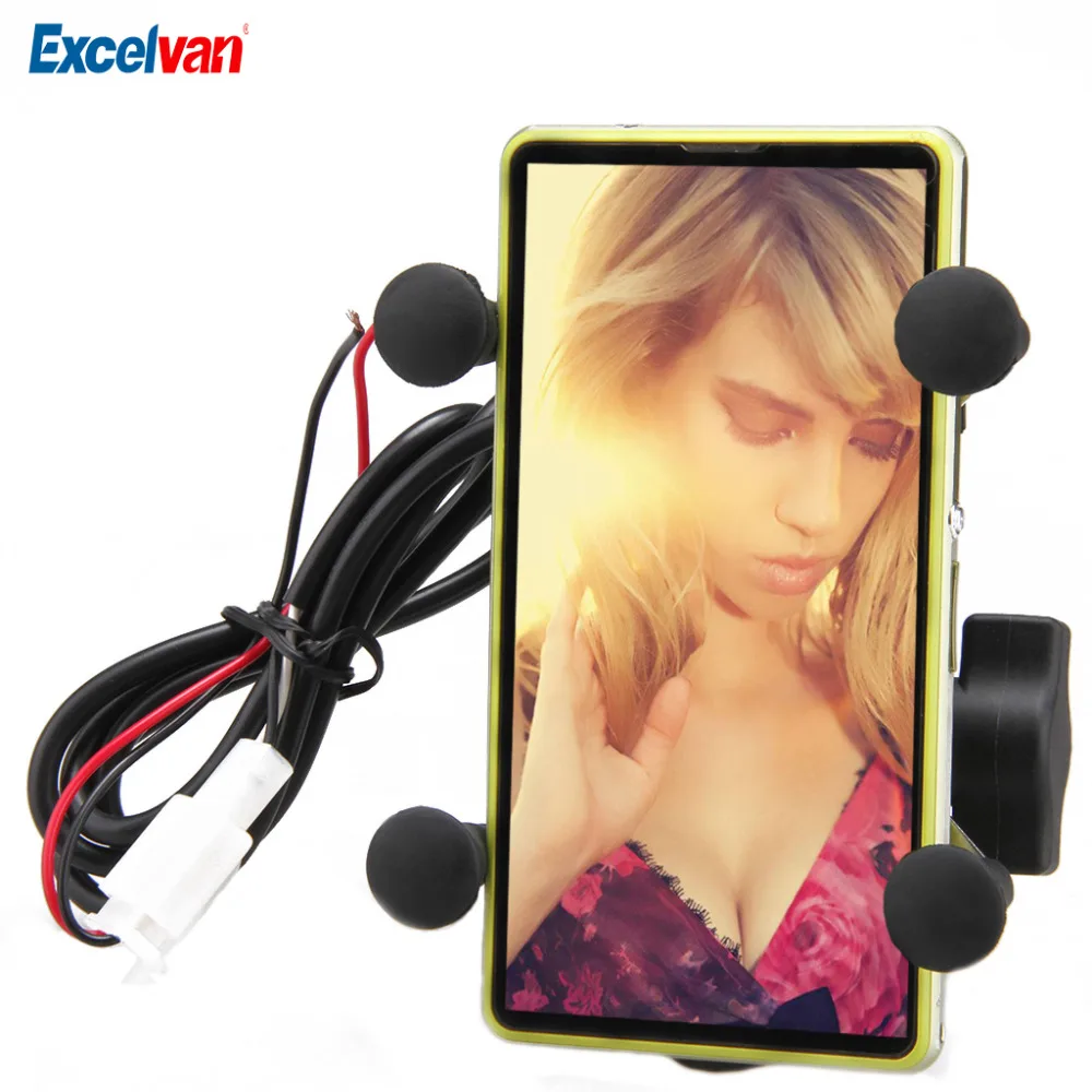 

Universal Excelvan CS-328 X-Grip Motorcycle Mount Cell Phone Holder USB Charger for Motorcycle ATV for 3.5-6 inche Screen