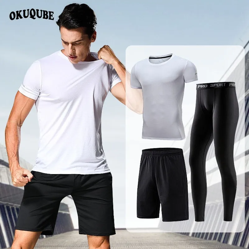 

Men Sportswear Black Red Gray White Blue Tracksuit Elastic Soft Workout Clothes Man Jogger Gym Training Fitness Running Set Male