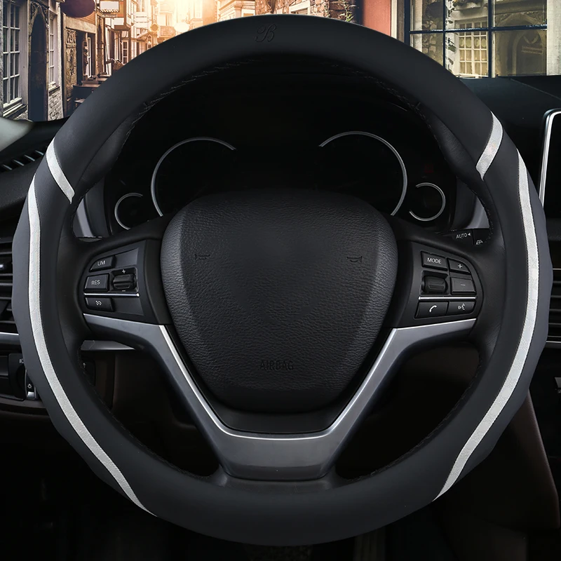 

KKYSYELVA Car Sport Steering Wheel Cover Leather Auto Steering Covers Universal 38CM wheel covers Car Inter Accessories