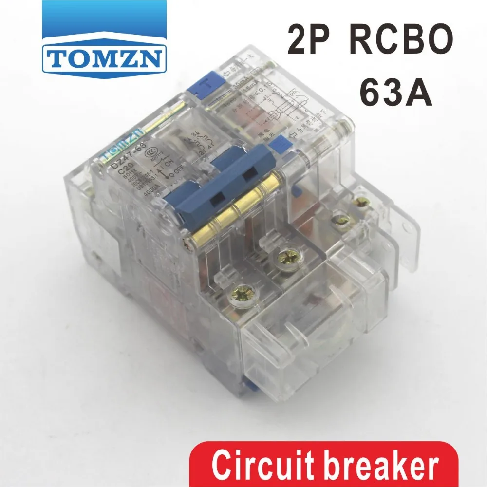Прозрачный DZ47LE 2P 63A 230V ~ 50 HZ/60 HZ автоматический выключатель остаточного тока с