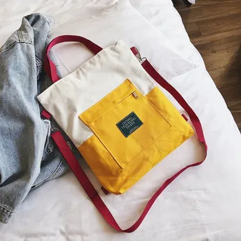 

Simple Contrast Color Students' Book Bag 2019 Hot Women Canvas Shoulder Messenger Bags 2019 Dropshipping Ladies Tote Handbag