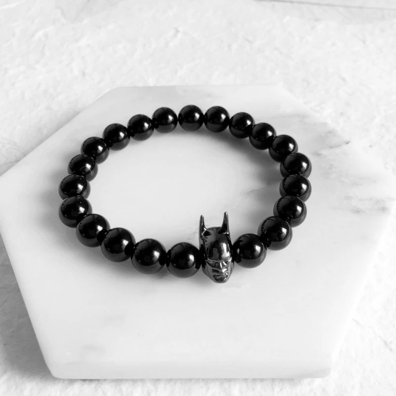 Mcllroy Mens Bracelets Natural Black Mantra Prayer Beads & Batman Bracelet For Mens Male Beaded Bracelet Pulseras Masculina 2018