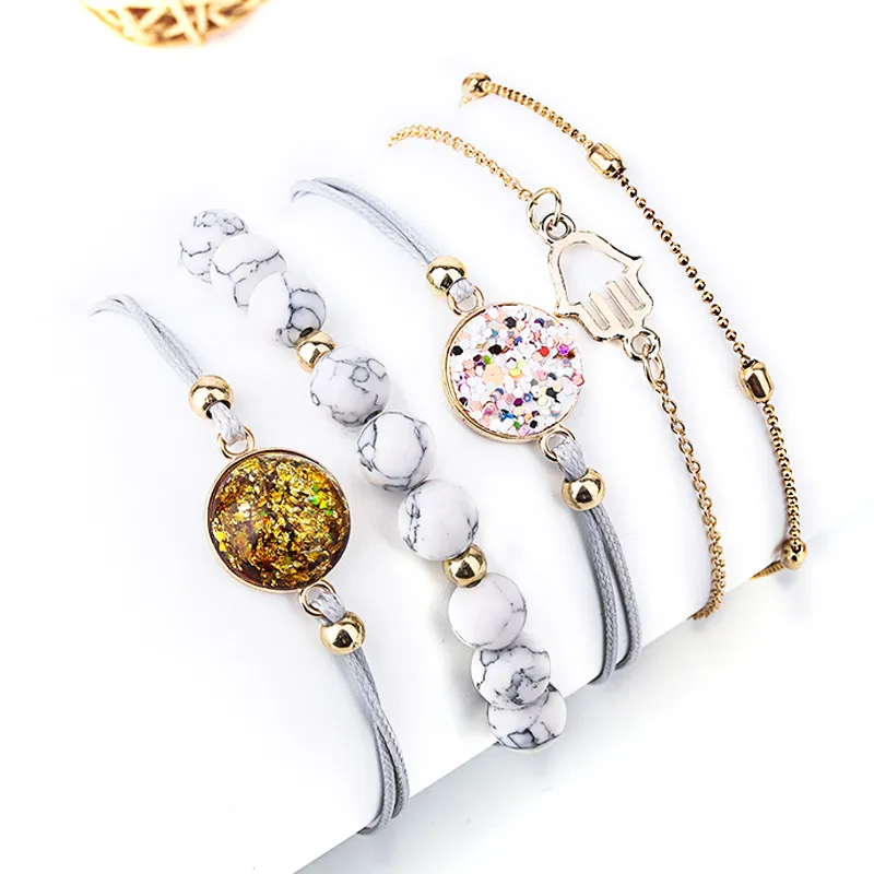 

New Handmade Bohemian Multilayer Natural Stone Beads Bracelets Set For Women Charm Rope Leather Chain Bracelet Jewelry Wholesale