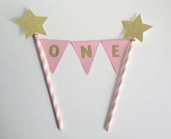 

pink star glitter Personalised Number Cake Bunting Banners Birthday Cake Decor. Princess Party birthday baby shower decor