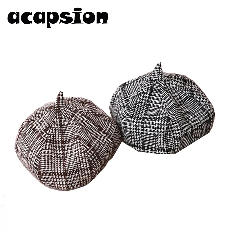

Acapsion French Artist Beret Hat For Women Winter Fashion Black Brown Plaid Wool Thick Berets Painter Octagonal Hats Caps Gorras