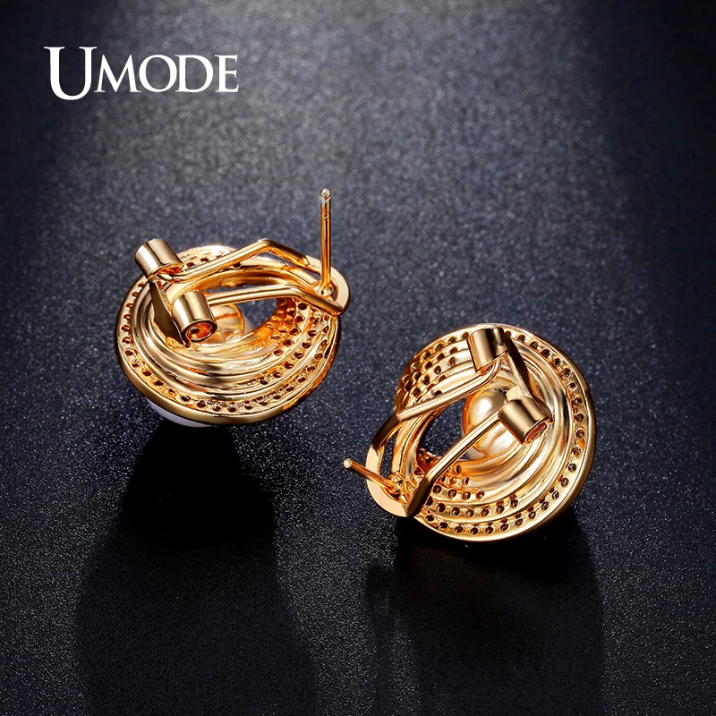 UMODE Luxury Fashion Jewelry For Women Gold Color 10mm Shell Powder Synthetic Pear Stud Earrings Femel Accessories AUE0189A