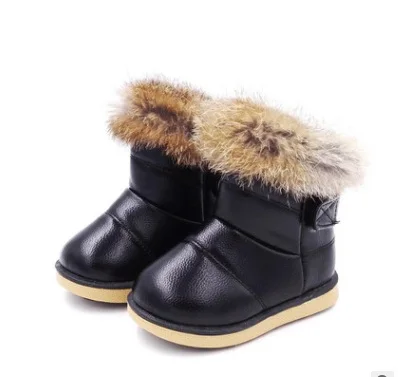 Зимние модные детские ботинки для девочек теплые плюшевые удобные ботинки с мягкой подошвой для маленьких девочек детские кожаные зимние ботинки для малышей