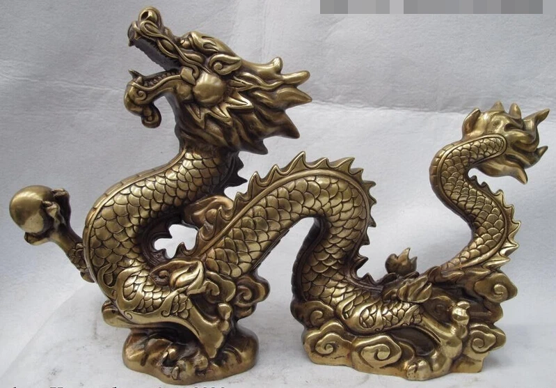 

009032 11.5 Chinese Royal Palace Copper Bronze Feng shui Lucky Dragon Play Bead Statue