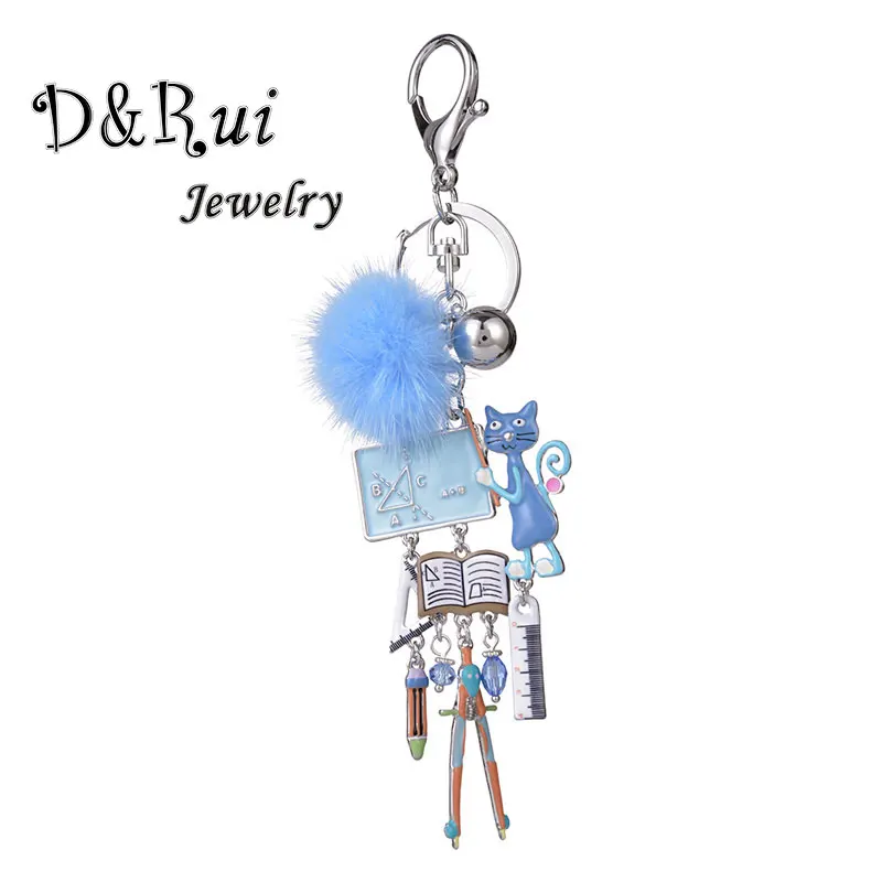 

Funny Keychains for Women Men Enamel Cat Pompom Tools Keychain Charm Key Chain Ring Car Bag Pendant Woman Accessories Jewelry