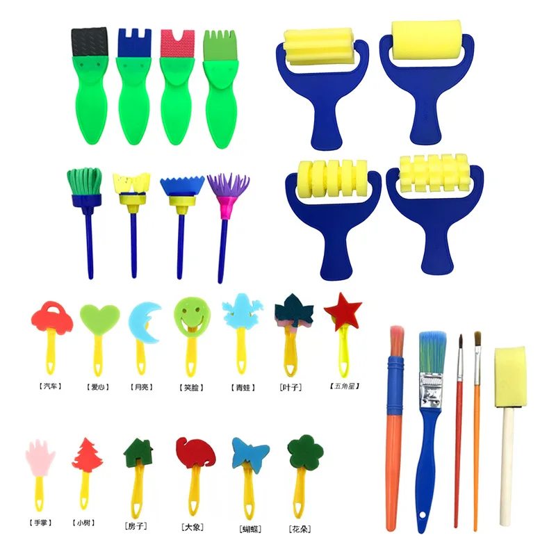 

31pcs/set DIY Art Flower Graffiti Learning Painting Tools Sponge Paint Roller Brush Plastic Handle Set Drawing Artist Toys Gifts