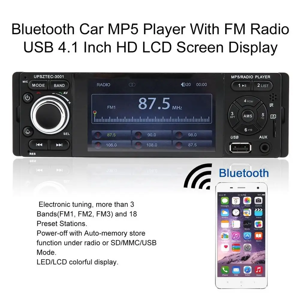 Bluetooth автомобиля MP5 плеер с FM радио USB 4 1 дюймов HD ЖК дисплей Экран Дисплей