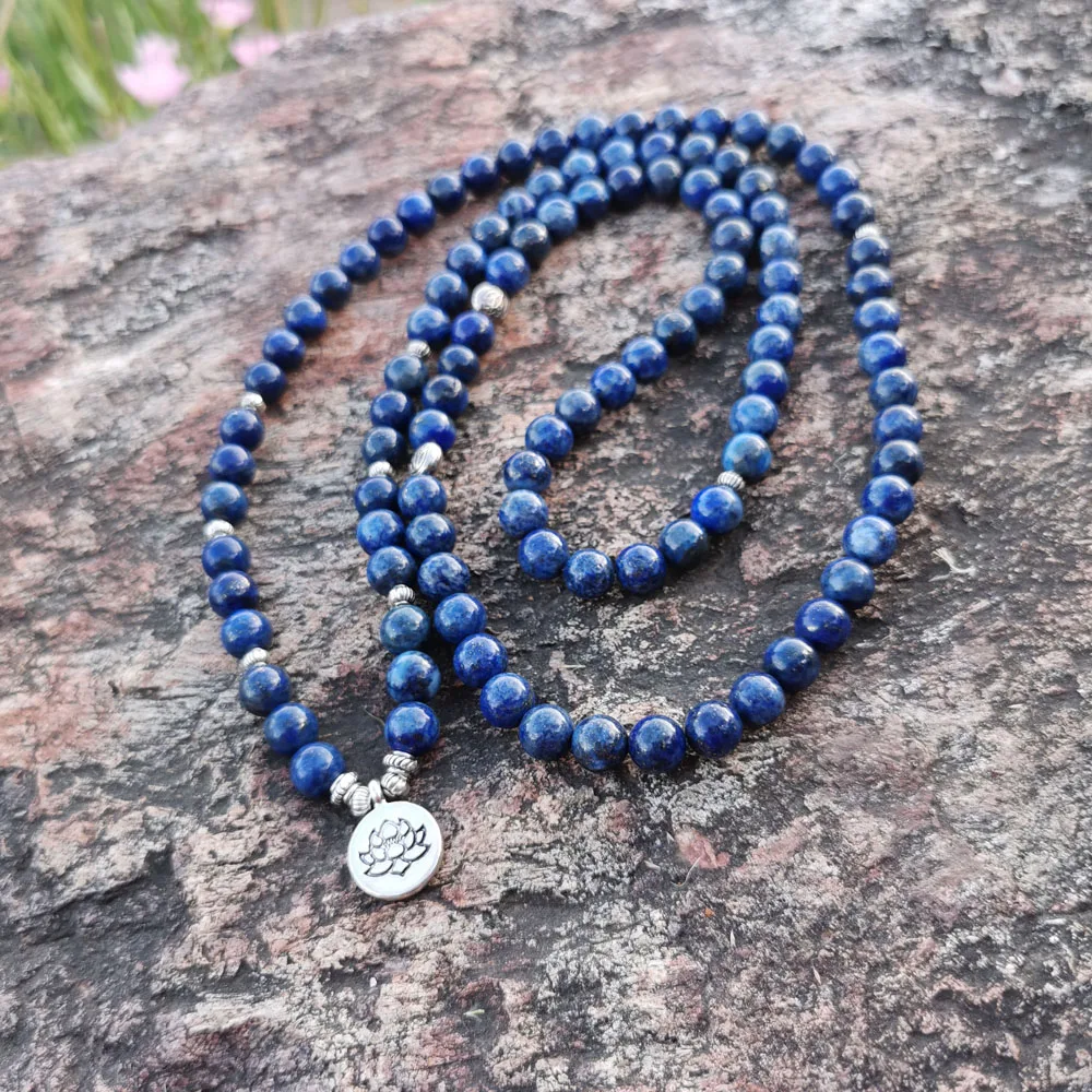 Lapis Lazuli Mala Prayer Beads Bracelet or Necklace worn