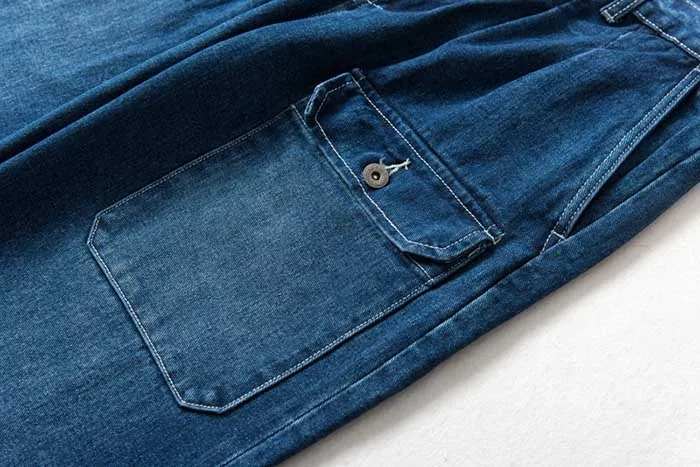 Модные джинсы карго, мужские джинсовые штаны, хлопковые с карманами, прямые, свободные, мешковатые джинсы, широкие брюки, Мужская одежда, большой размер