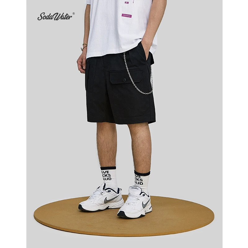 

SODA WATER Brand new men's shorts summer breathable elastic waist solid color men's shorts pocket cargo shorts 9338S