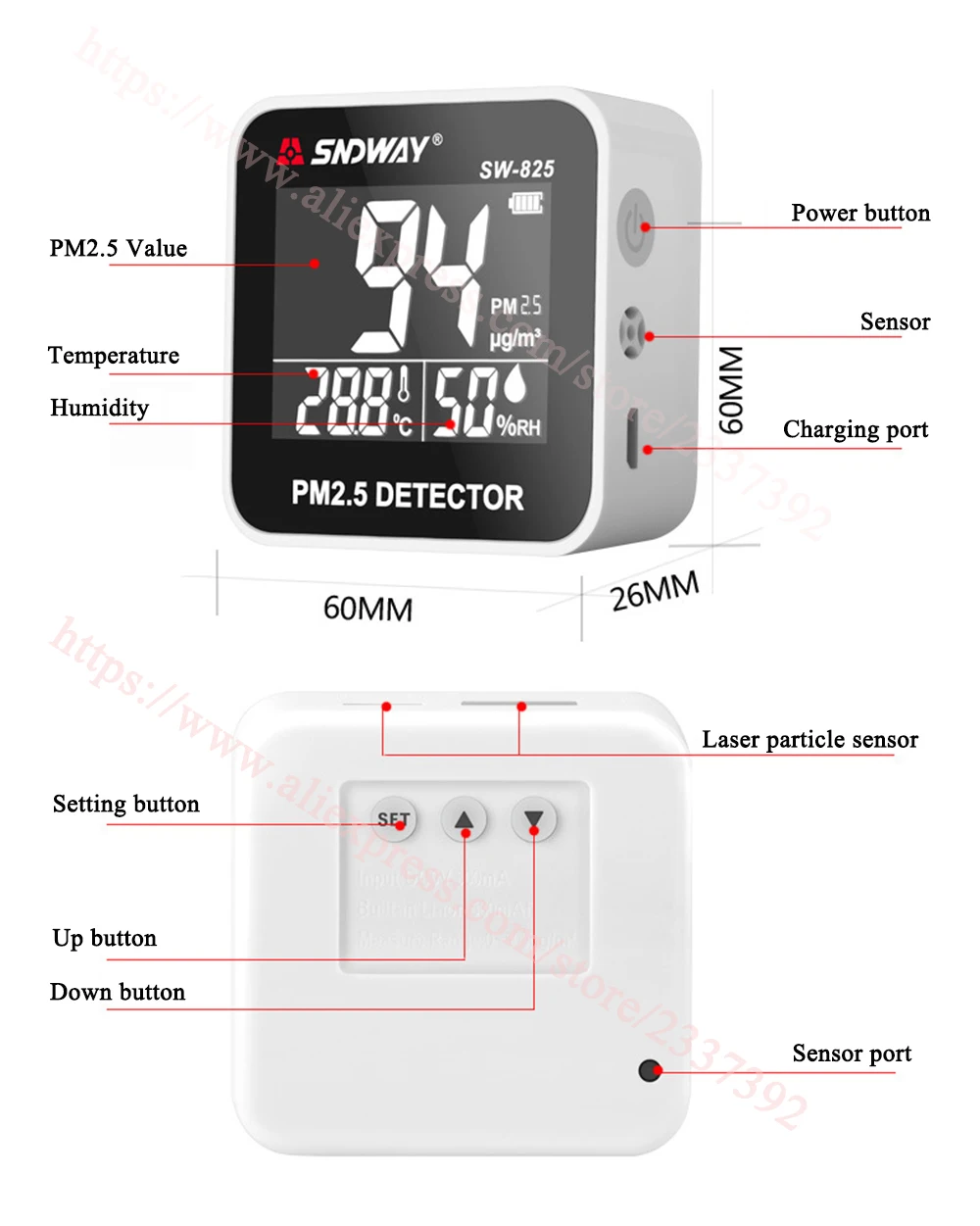 Sndway PM2.5 детектор монитор Газа/анализатор газа/измеритель температуры и влажности лазерный монитор качества воздуха диагностический инструмент