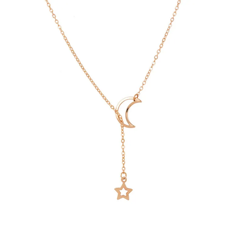 NK319 Fashion Moon Star Pendant Choker Necklace Simple Gold Color Alloy Charm Chain Collares Necklace For Women Party Jewelry