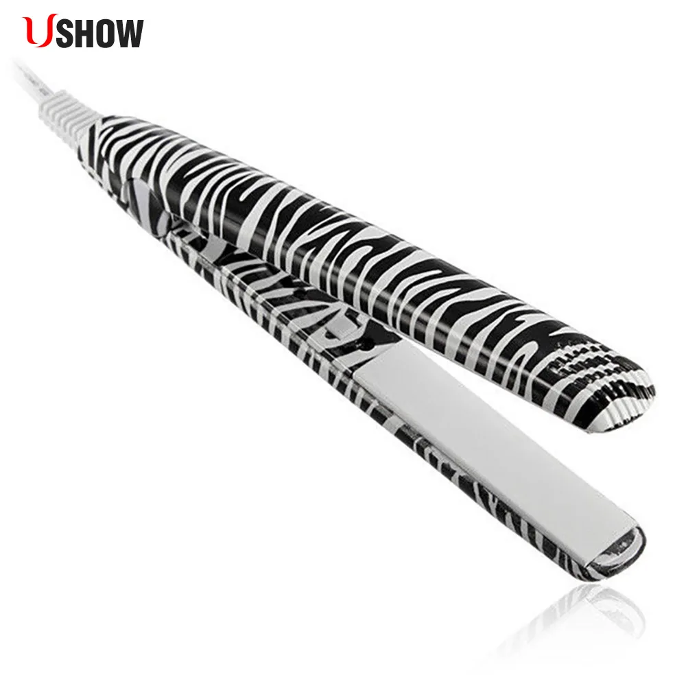 

USHOW Electronic Professional Hairstyling Mini Portable Ceramic Flat Zebra Hair Straightener Irons Curler Styling Tools