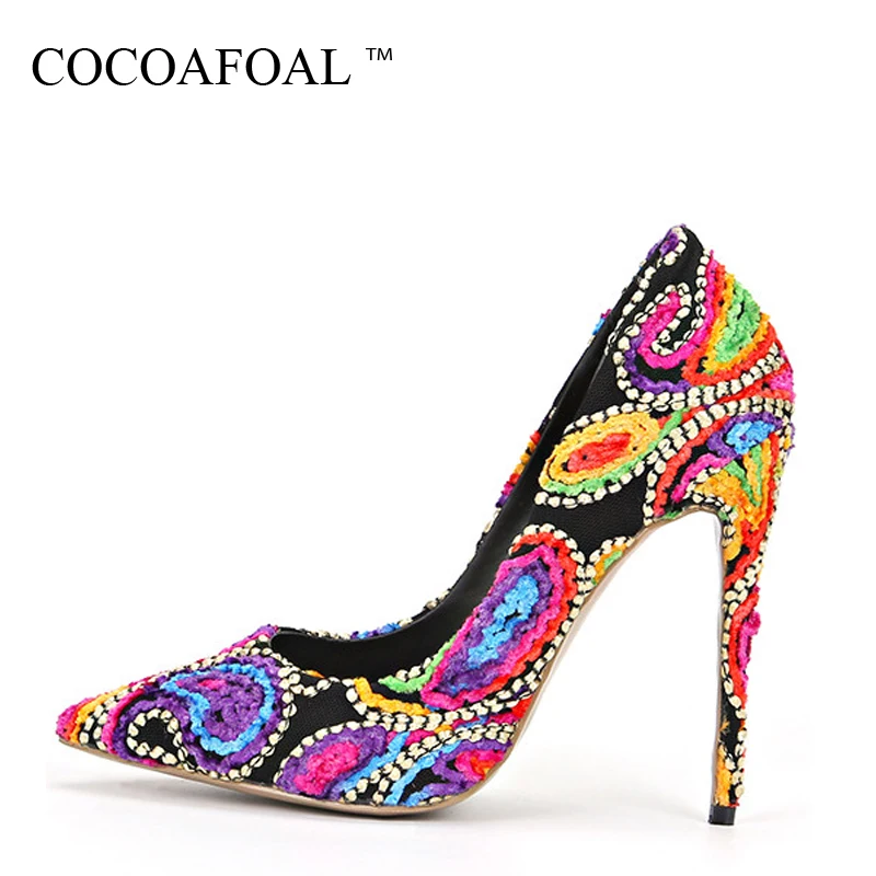 

COCOAFOAL Woman Ultra High Heels Shoes Plus Size 33 - 43 Fashion Sexy Manual Wedding Pumps Party Stiletto 12 CM Embroider Pumps