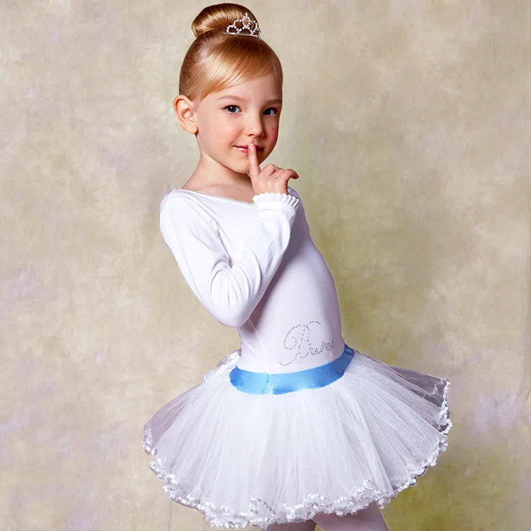 Long Sleeves Ballet Dance Leotard Girls White Dancewear 2 9 Years