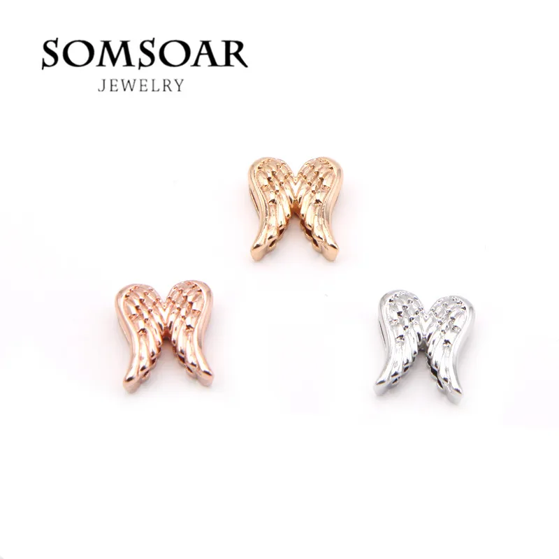 

wholesale Somsoar Jewelry 2018 New Arrival Double Angel Wing Charms For Leather Wrappable Bracelet 10pcs/lot