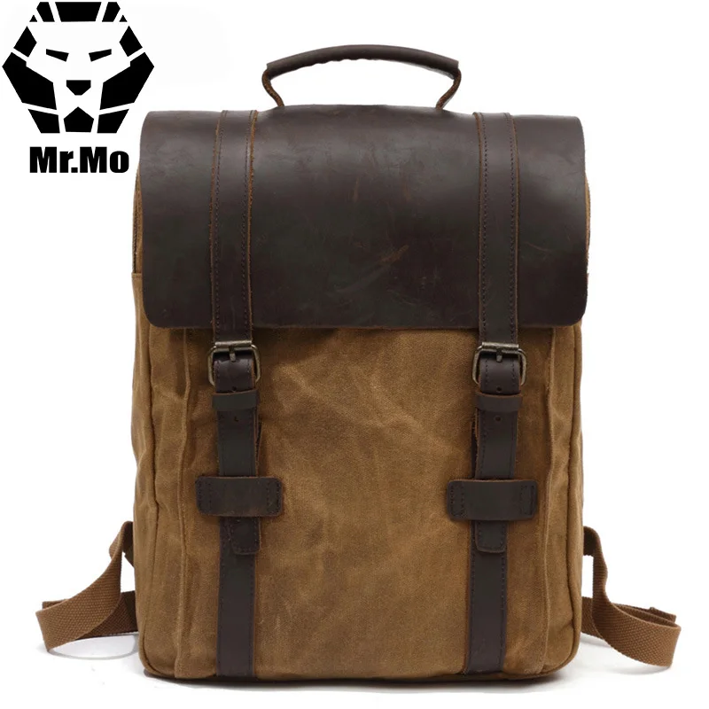Men's Vintage Canvas Backpack Rucksack Waterproof Wax Canvas School
