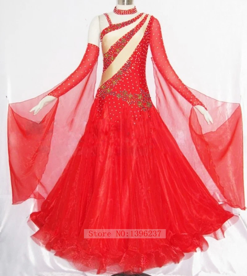 Large Size Ballroom Competition Dancing Dress Red Women High Quality Fashion Waltz Tango