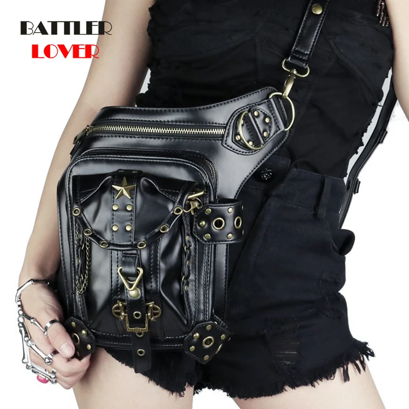 Steampunk Shoulder Waist Bags Gothic Waist and Leg Bag Gothic Motorcycle Thigh Bag Women Unisex