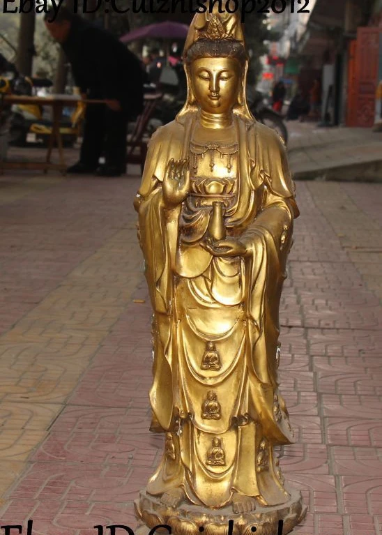 free shipping 74cm Huge Bronze Gild Kwan yin Guanyin Quan Yin 18 Arhat