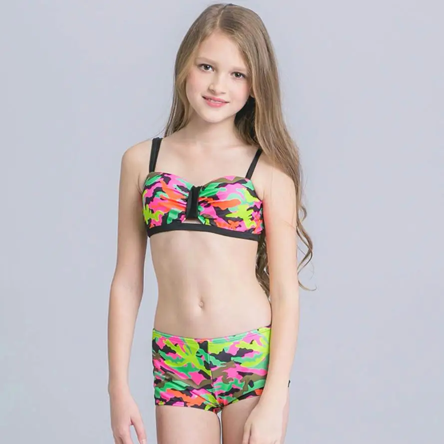 

2018 swimwear girls children bikinis 2Pcs Toddler Girls Camouflage Swimwear Bathing Bikini Trunks Set Outfit Swimsuit M26
