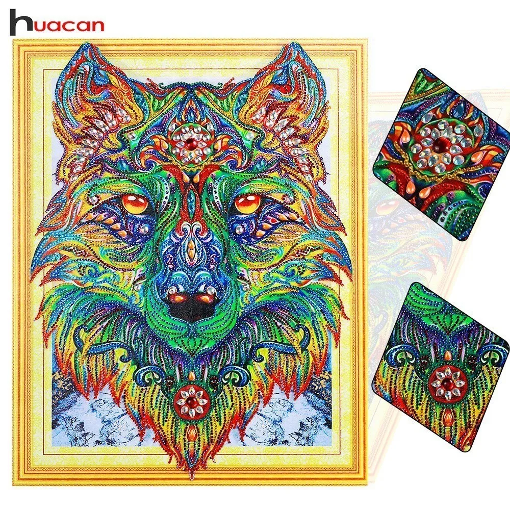 

Huacan Diamond Embroidery Animal Wolf Diamond Painting Special Shape Rhinestones Mosaic Pattern Needlework 40x50cm