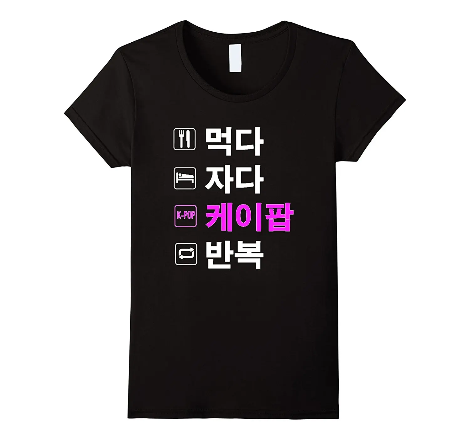 Eat Sleep K-Pop Repeat T-Shirt | хангуль Корейская футболка 2017 Лето Забавный принт женские футболки свободного кроя Топы рубашка