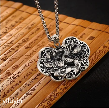

KJJEAXCMY S990 cut - out lace open rich and pure silver Thai silver antique sweater pendant
