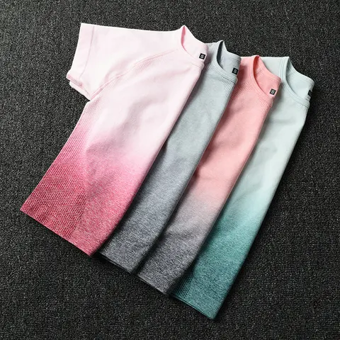 Ombre de Energia Esportes sem Costura Colheita de Manga Aptidão para Mulheres Tops Topo Curta Yoga Correndo Workout Sports Camisetas Gym Ativo Desgaste Top