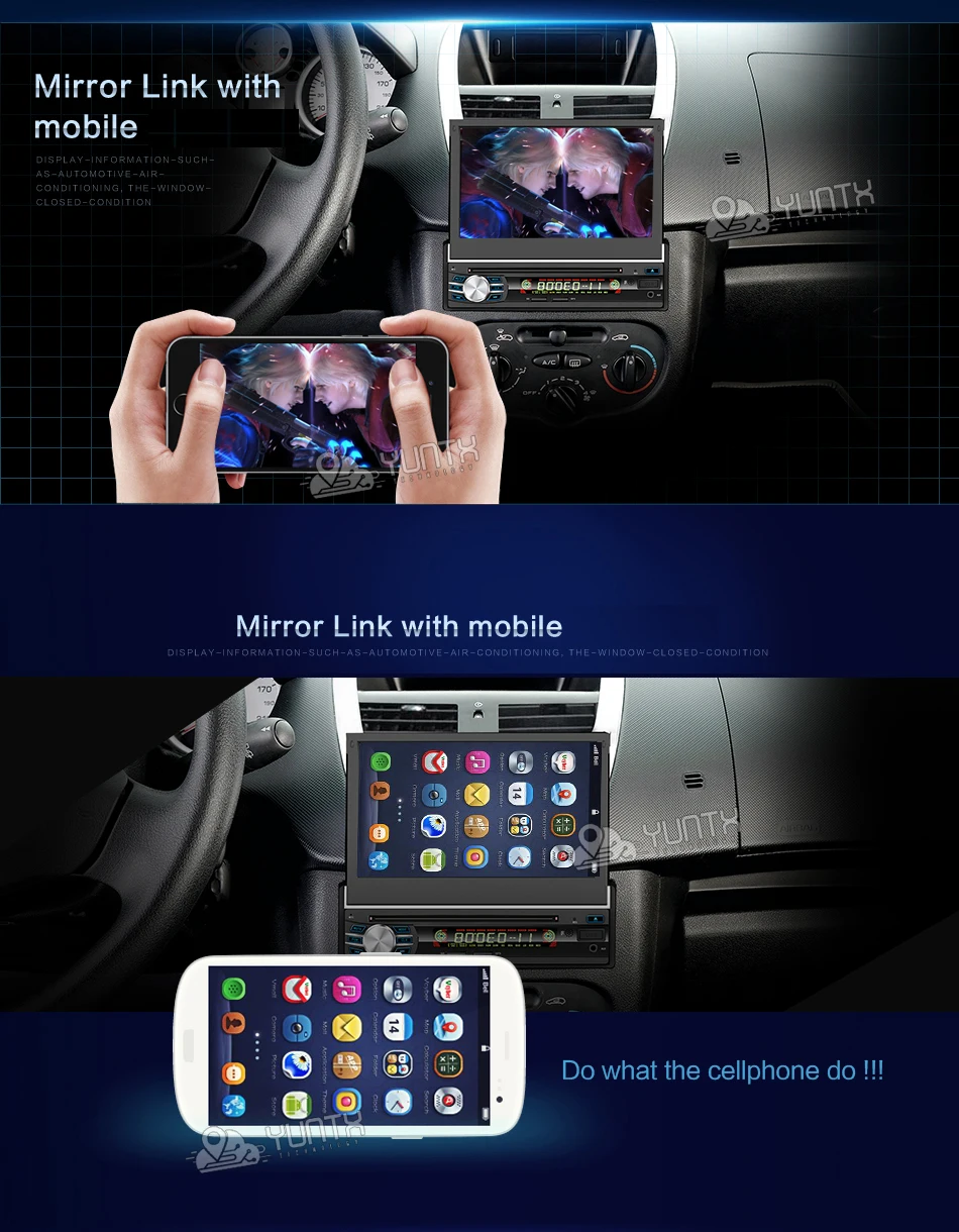 Cheap 7inch Android 6.0 Quad Core Motorized Detachable Multi-touch Screen One Din Car DVD Player with OBD2 and DAB+support 11