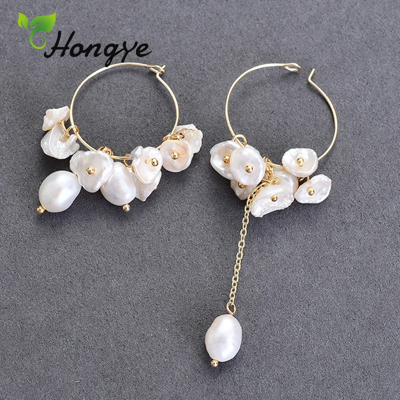 

Hongye Ladies Unmatched Earrings for Women Freshwater Pearls Long Dangler Real Gold Female Drop Earrings Brinco Bijoux 2019 New