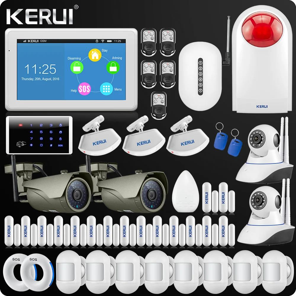 

KERUI 7 Inch TFT Display Touch Screen WIFI GSM Alarm System Home Alarm Burglar Security Wifi IP Outdoor Camera Singal Repeater
