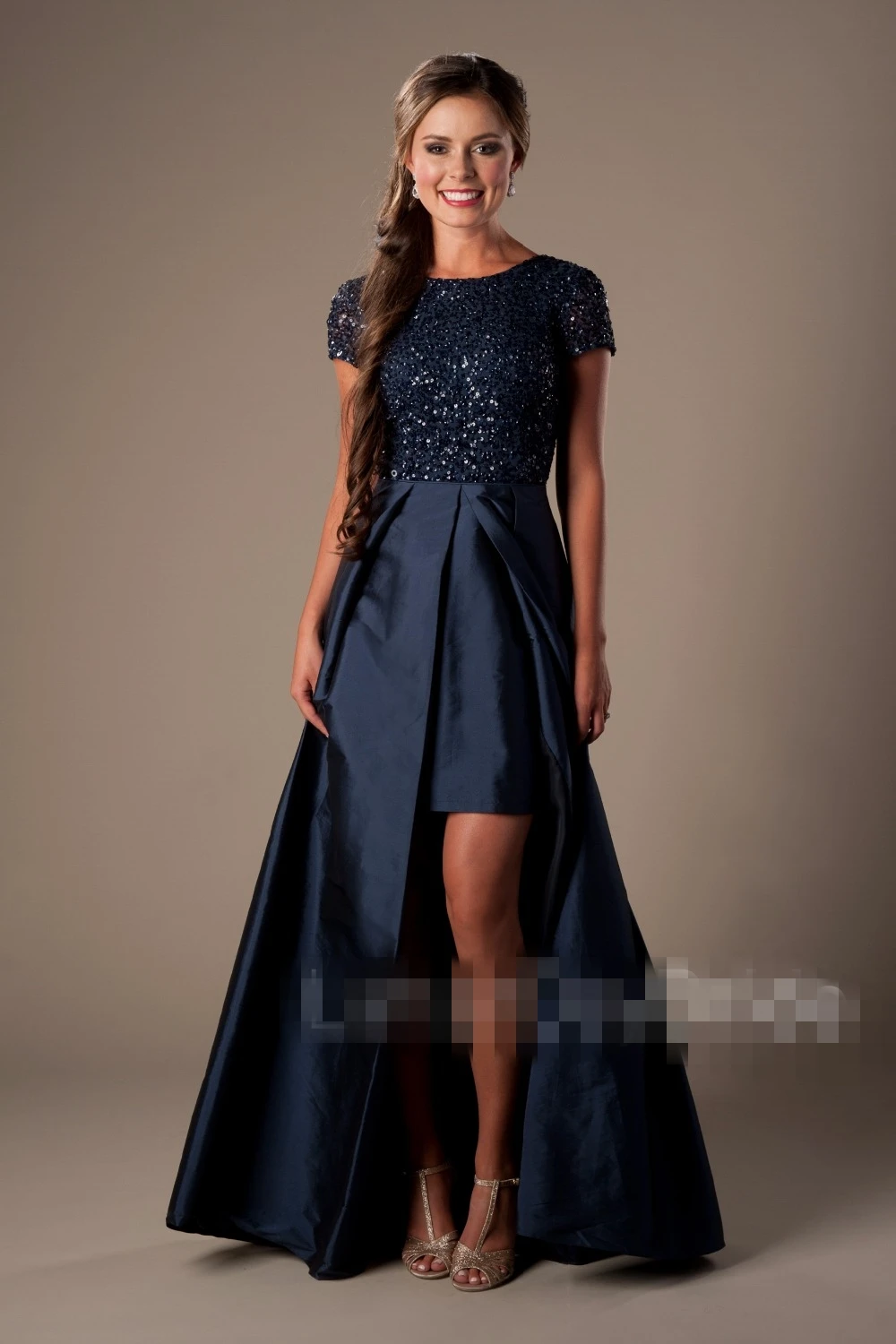 Navy Blue High low 2017 Modest font b Prom b font font b Dresses b font
