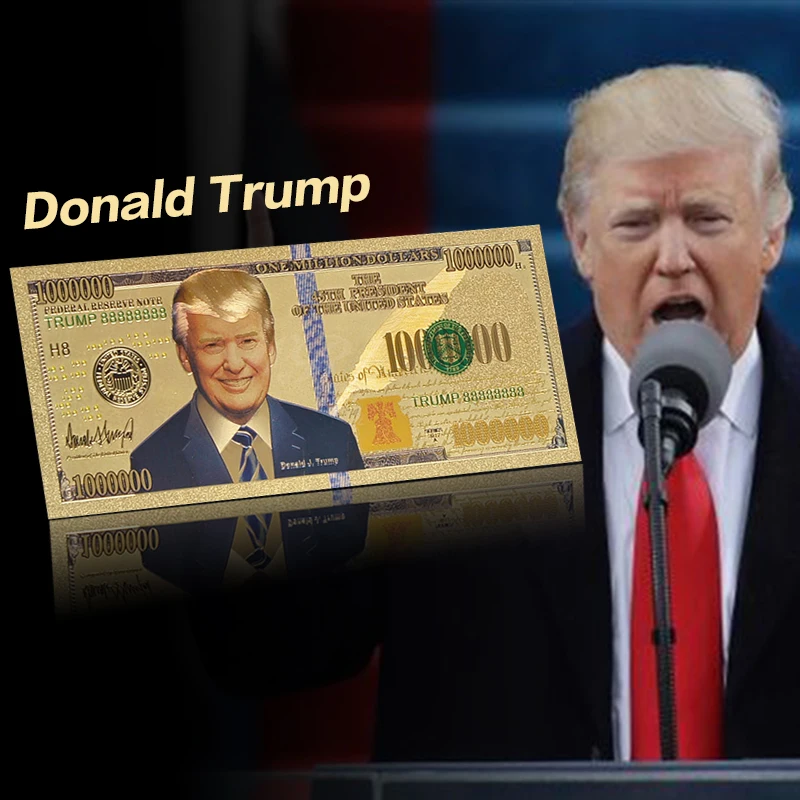 WR New Arrive US 45th President Golden Foil Banknote Home Decor USD 1000000 24k Gold Plated for Collection | Дом и сад