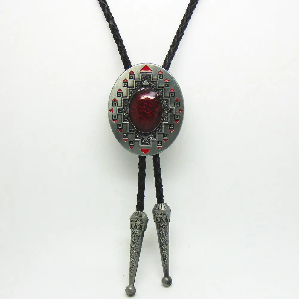 

Handmade Western Cowboy Bolo Tie Southwest Ruby Cross Pattern Totem Antique Silver Vintage Bolo Tie for Women with Red Enamel